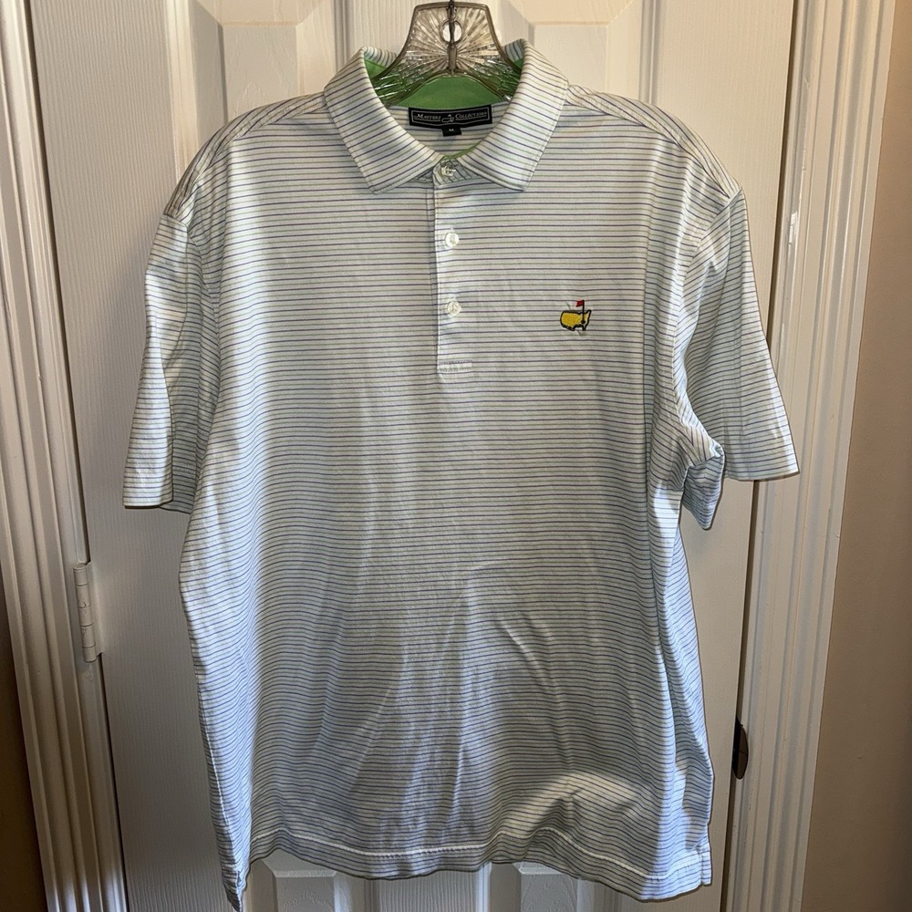 Masters Collection Golf Polo Mens Medium Green White Pima Cotton Short Sleeve